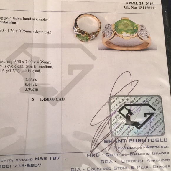 10k Gold diamond & Peridot ring w/appraisal - Picture 12 of 12